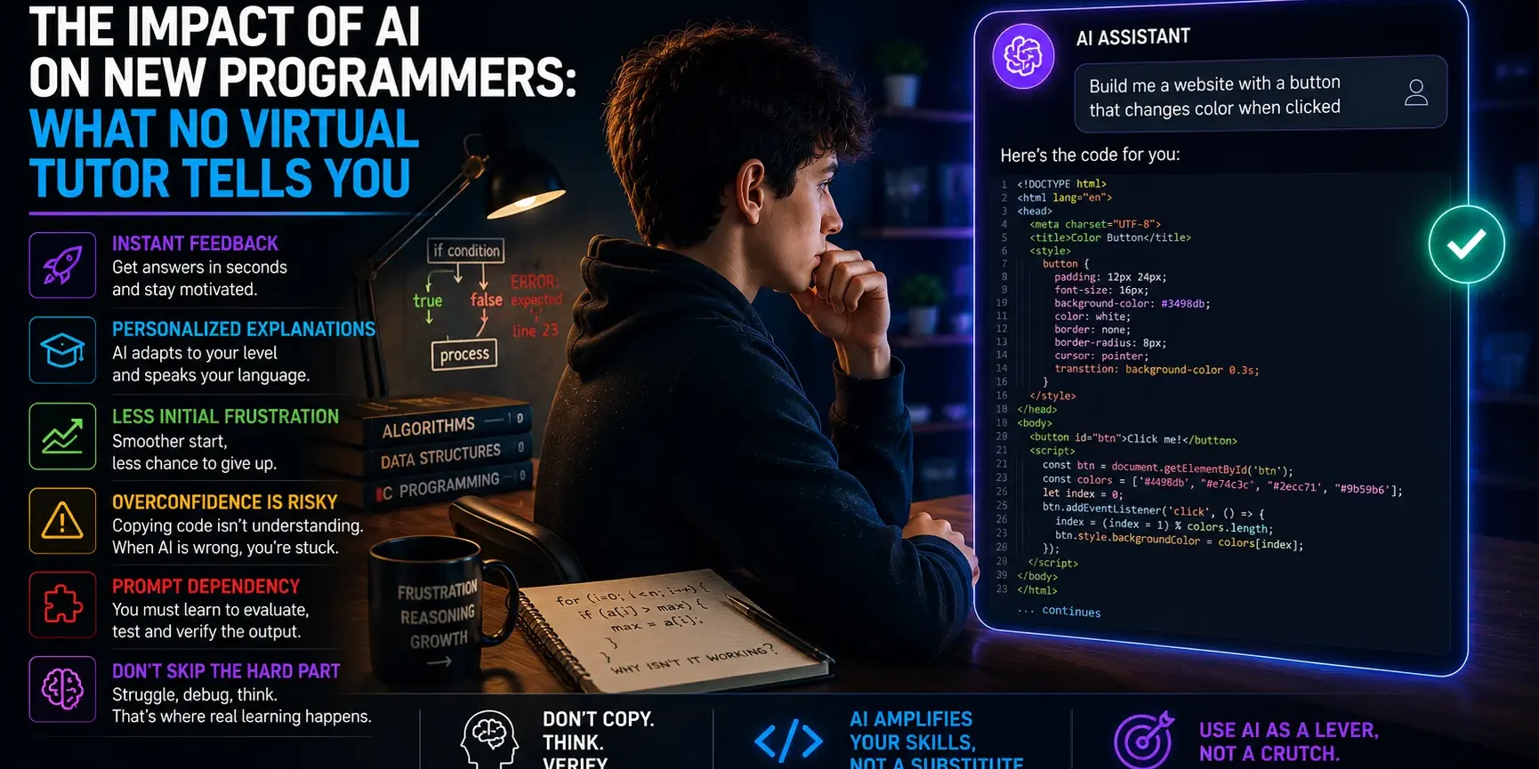 Programmer using AI coding assistant for instant feedback and learning