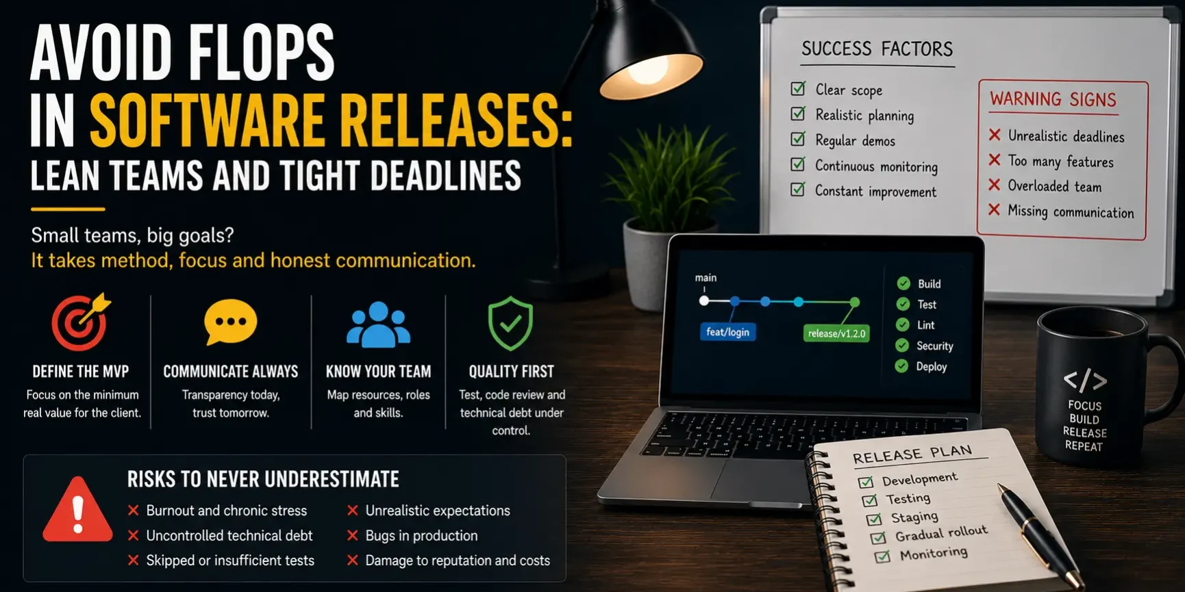 Infographic on avoiding software release failures with lean teams and tight deadlines