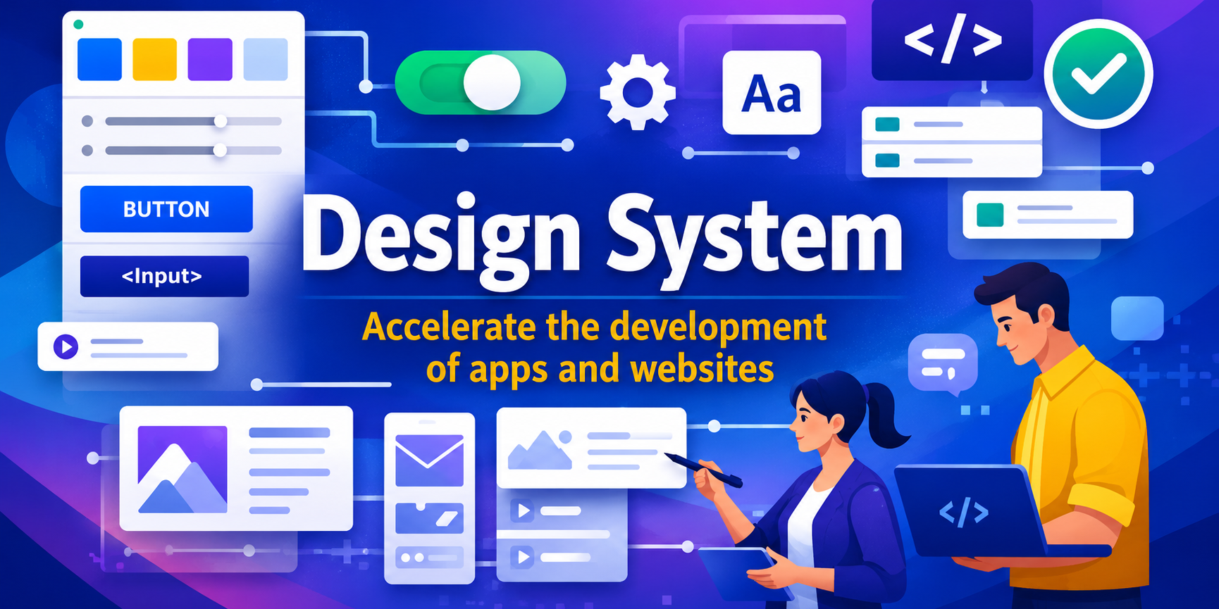 Illustrazione di un design system per sviluppo app e siti web